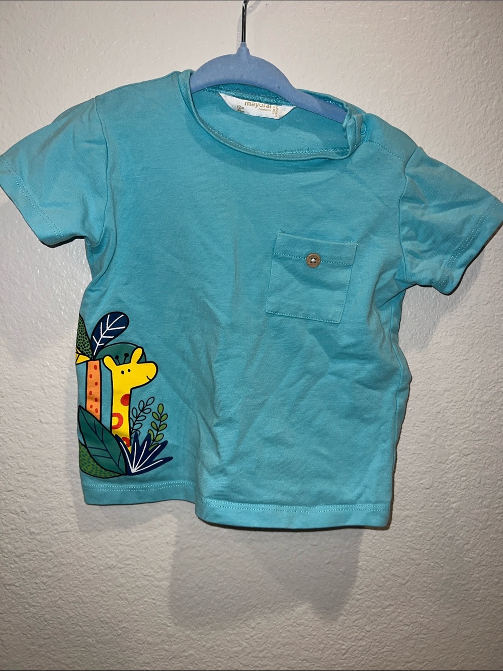 Mayoral Turquoise Short Sleeve Tee with Giraffe Pocket Detail